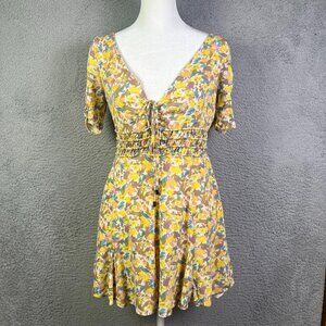 Free People Forget Me Not Dress Womens 4 Yellow Multicolor Floral Mini Preppy